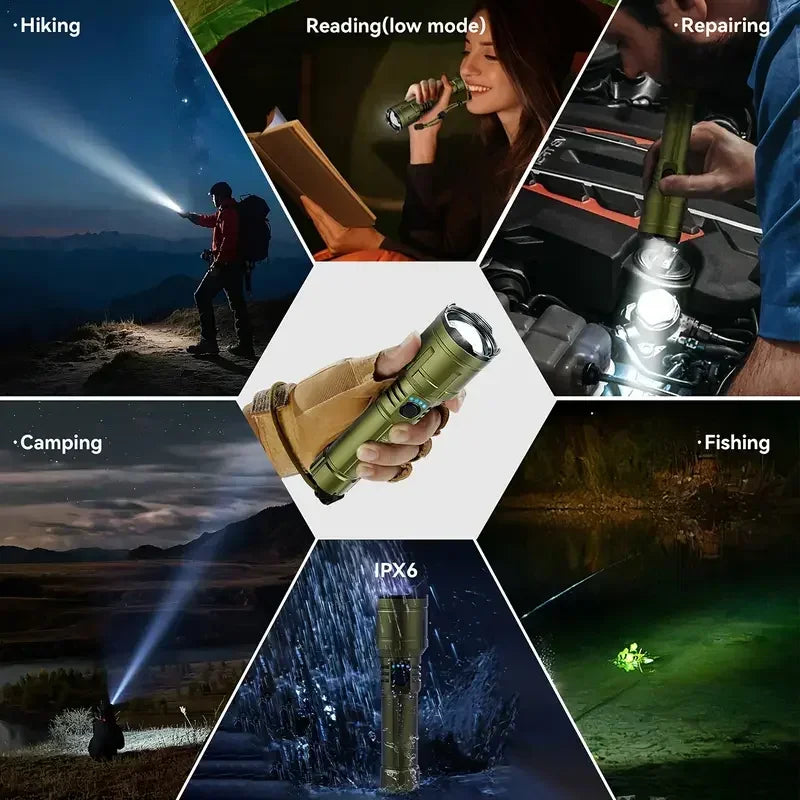 Ultra Powerful Flashlight Concentrating Ignition Flashlight Waterproof Military Tactical Lamp Outdoor Camping Adventure Torch