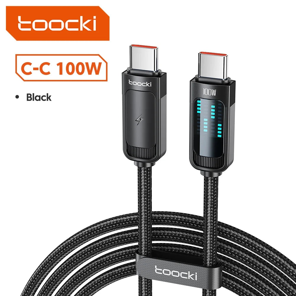 Toocki PD 100W USB C to Type C/Lighting LED Charging Light Fast Charge Cable For Iphone 16 15 Samsung Poco Huawei Xiaomi Tablet