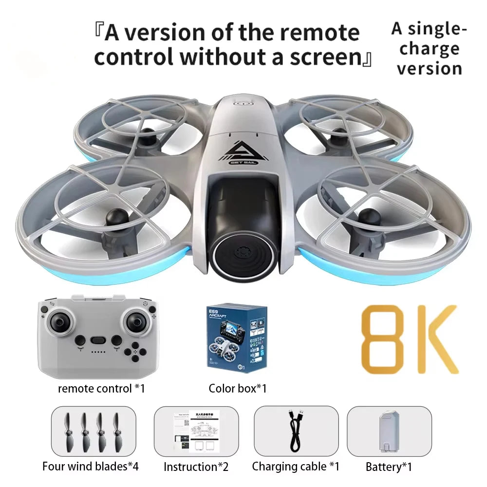 Lenovo E69 Drone HD Dual 8K Camera Optical Flow Aircraft Screen Control Aerial Brushless Photography Remote Control Aircraft