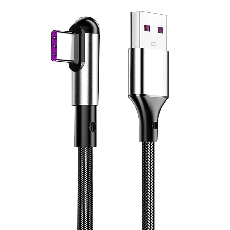 10PCS Premium Quality 65W Fast Charging Cable Nylon Braided USB To Type C Data Cable 90 Degree Elbow USB Side-bend Charger Cable