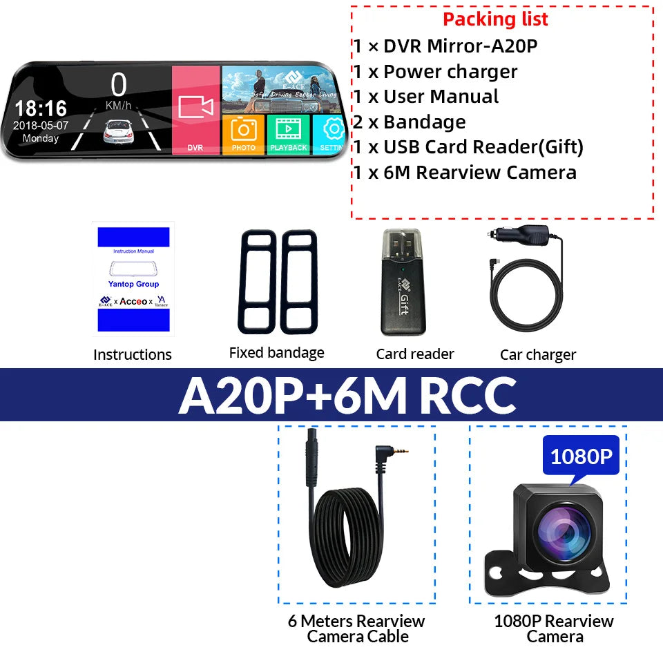 Mirror Camera for Car Touch Screen  Video Recorder Rearview mirror Dash Cam Front and Rear Camera Mirror DVR Black Box