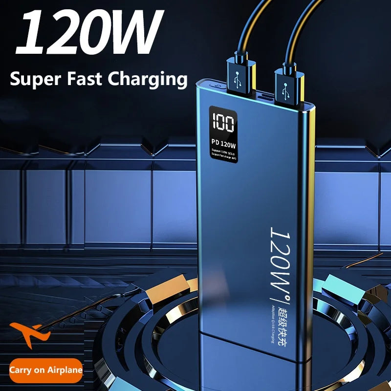 50000mAh Super Power Bank PD 120W Fast Charging Portable Powerbank for iPhone 16 15 Xiaomi Samsung Huawei External Battery Pack