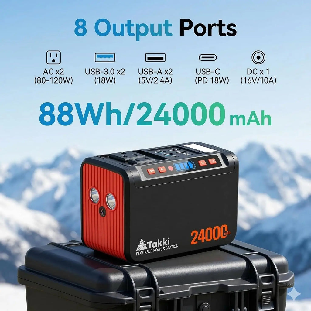 120W Portable Power Station with 21W Solar Panel, 88.8Wh Backup Battery, 110V AC Outlet for Camping RV Home Emergency