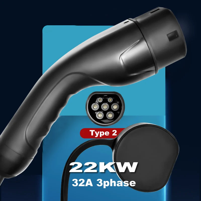 JIGU 22KW Electric Vehicle Charger Type 2 Charging Cable 3-Phase 32A 380V EV Charger Type 2 Wallbox Car Charging Station 3.5m