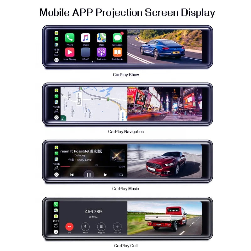 12 Inch Car Dvr Universal Carplay Mirror Dash Cam Dual Lens Car Camera Full Hd Drive Recorder Stream Dash Camera Rearview Mirror