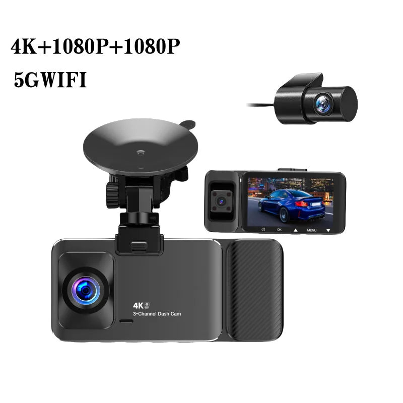 LanYuXuan High-Definition 3-Inch IPS Private Mold Dashcam for Cars 2.5K + 1080P + 1080P 5G WiFi GPS 3-Lens Mobile Phone Connecti