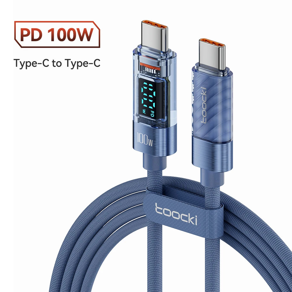 Toocki Type C to USB C Cable for Xiaomi POCO Transparent Digital Display PD100W/60W Fast Charging USB C Data Cable for Samsung
