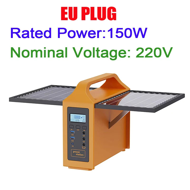 150W Portable Solar Power Station with LED Light & Solar Panel 220V 110V Power Supply Solar Generator Outdoor Backup Power