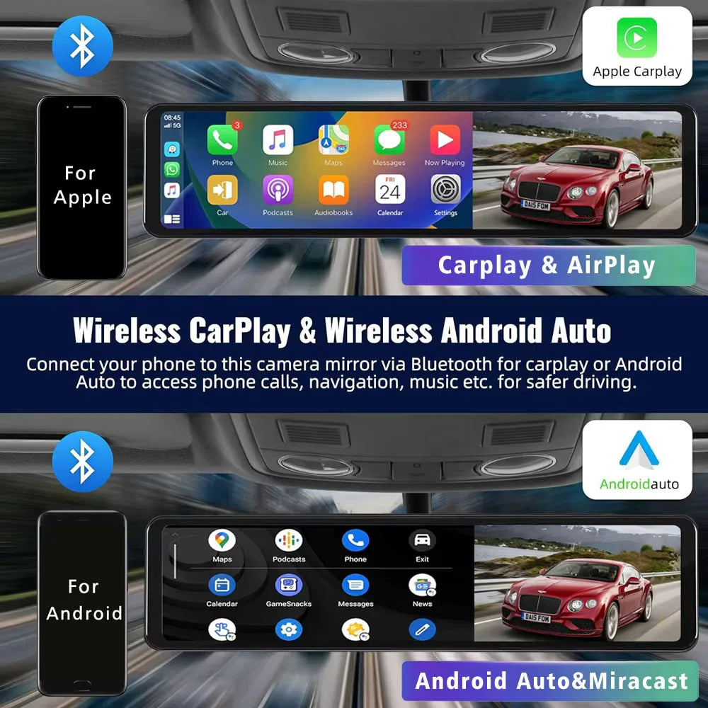 11.26" 4K 2160P Dash Cam Carplay Android Auto Car DVR Dual Lens Wifi GPS BT FM Video Drive Recorder Stream Mirror Dashcam Camera