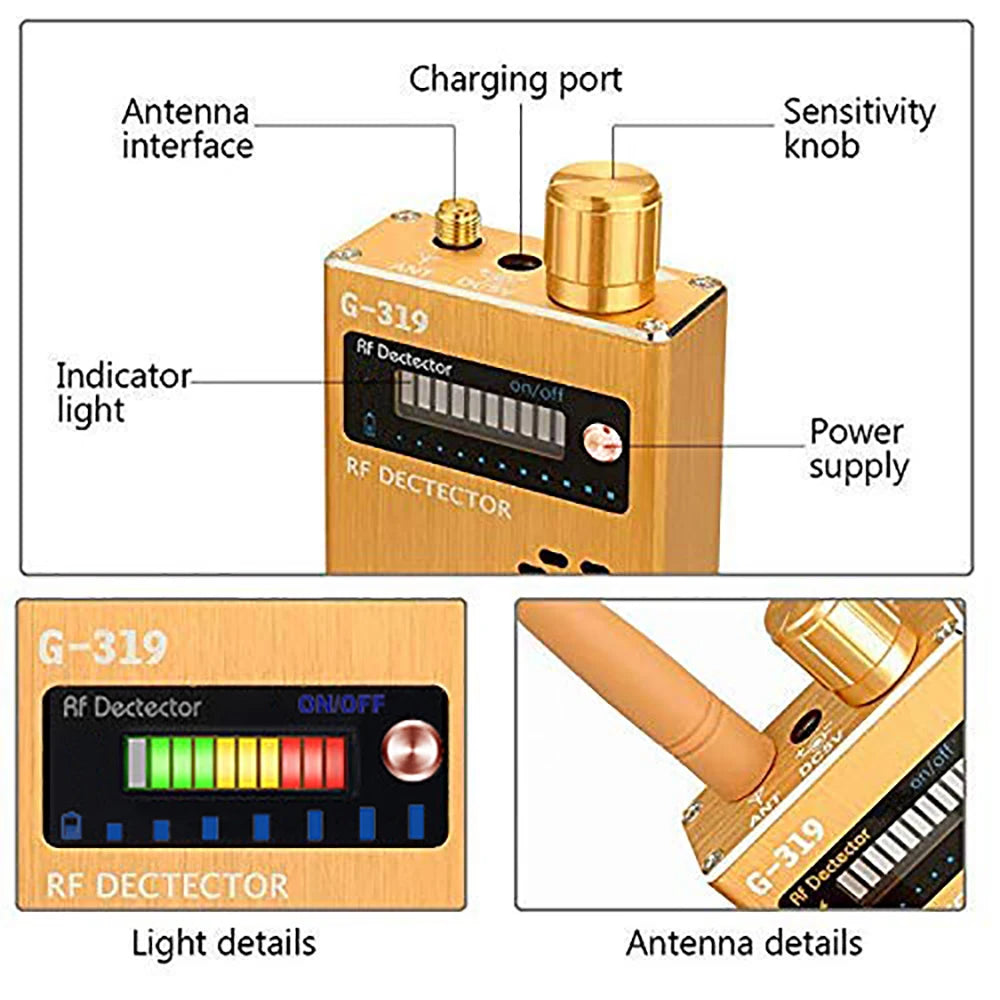 G319A Wireless RF Signal Detector Cell Phone Detects Bug GPS Tracker Hidden Camera GSM Listening Device Finder Scanner 1-8000MHz