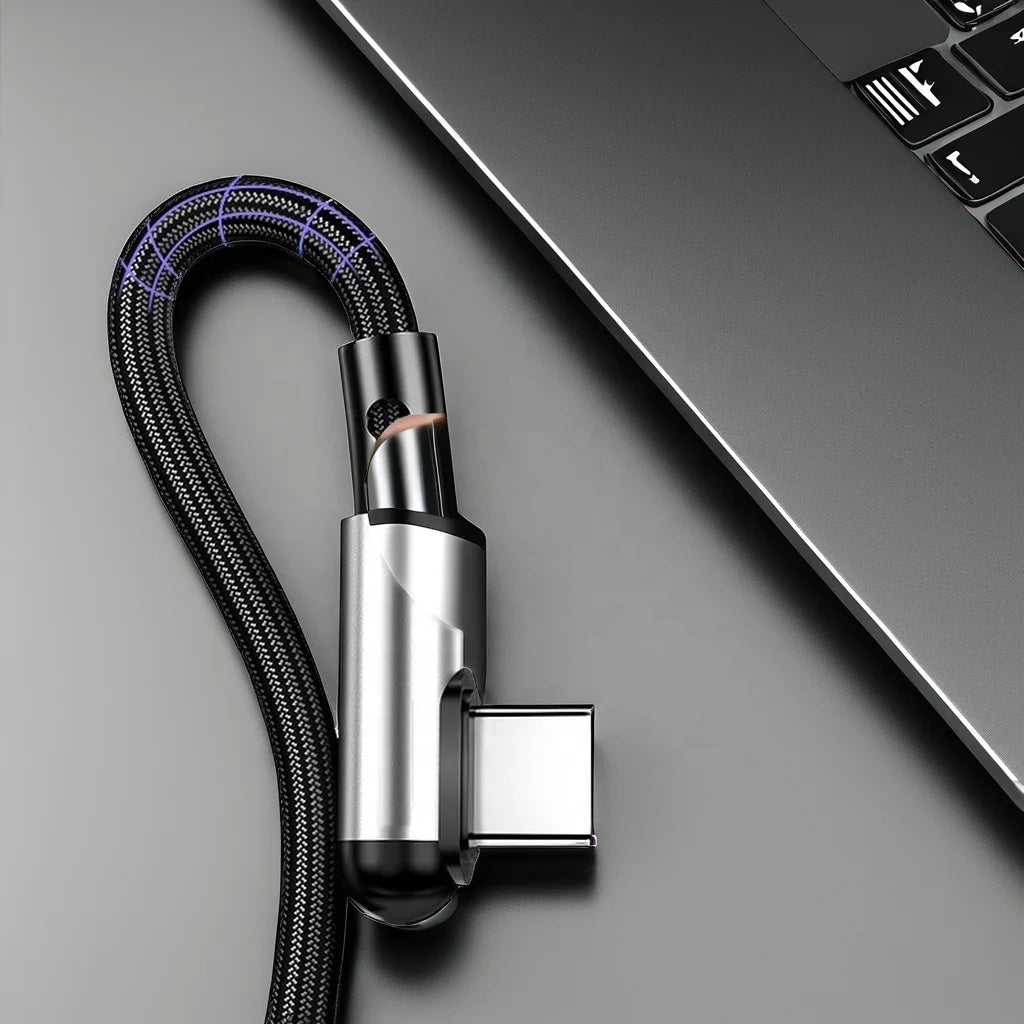 10PCS Premium Quality 65W Fast Charging Cable Nylon Braided USB To Type C Data Cable 90 Degree Elbow USB Side-bend Charger Cable