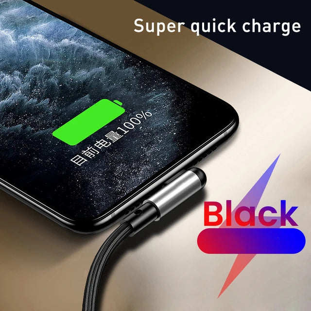 10PCS Premium Quality 65W Fast Charging Cable Nylon Braided USB To Type C Data Cable 90 Degree Elbow USB Side-bend Charger Cable