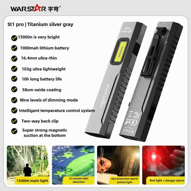 ST1 Workshop Professional Aluminum SFT25 LED 1500lm Magnetic Remote C-Type Rechargeable Pocket Side Work Light COB UV 2-10 hours