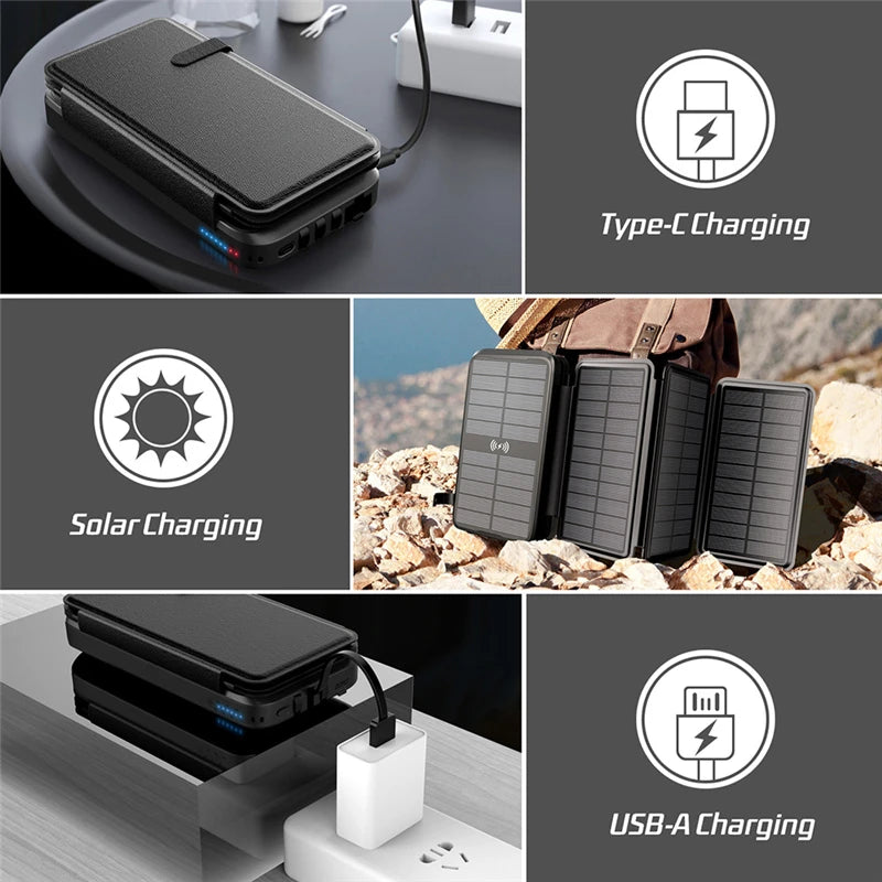 43800mAh Solar Power Bank Fast Wireless Charger PD 20W Fast Charging Powerbank for iPhone 17 16 Samsung Huawei Xiaomi Poverbank