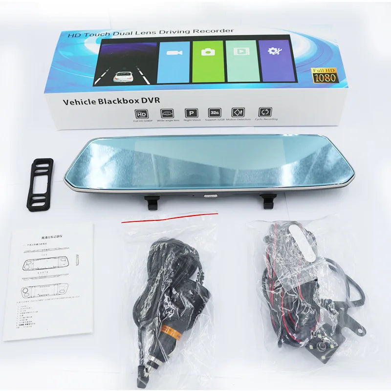 7 Inch IPS Screen Mirror Camera for Car Touch Screen Video Recorder Rearview Mirror Dash Cam Front and Rear Camera Mirror DVR
