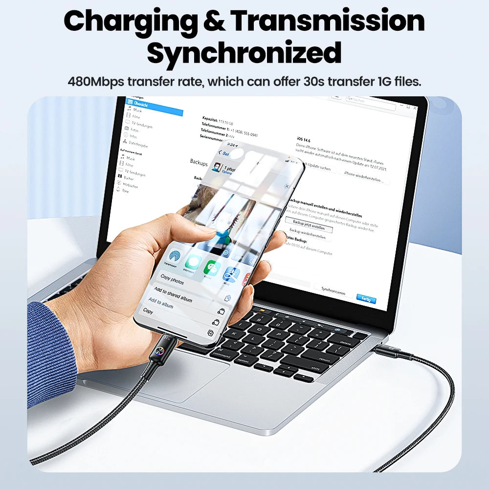 Toocki PD 100W USB C To USB C Cable LED Colorful Indicator Type C Fast Charge Cable For Laptop Huawei Mate70 Samsung S24 Xiaomi