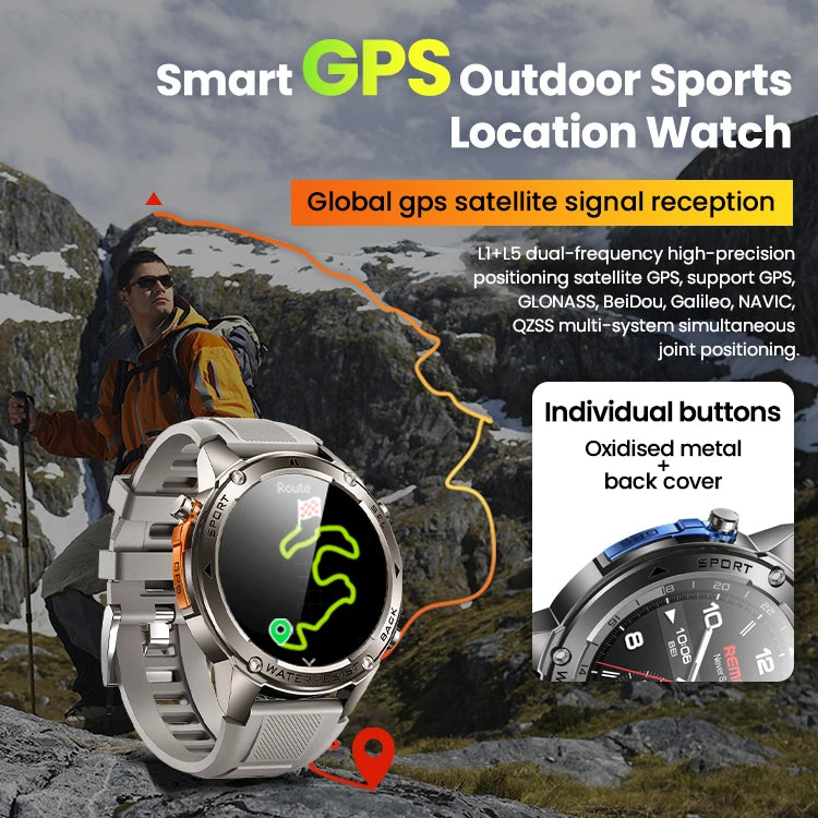 Outdoor Military-Grade GPS Smart Watch, 1.43" Touchscreen, 500mAh Battery, 100+ Workout Modes, Diving Waterproof Smartwatch