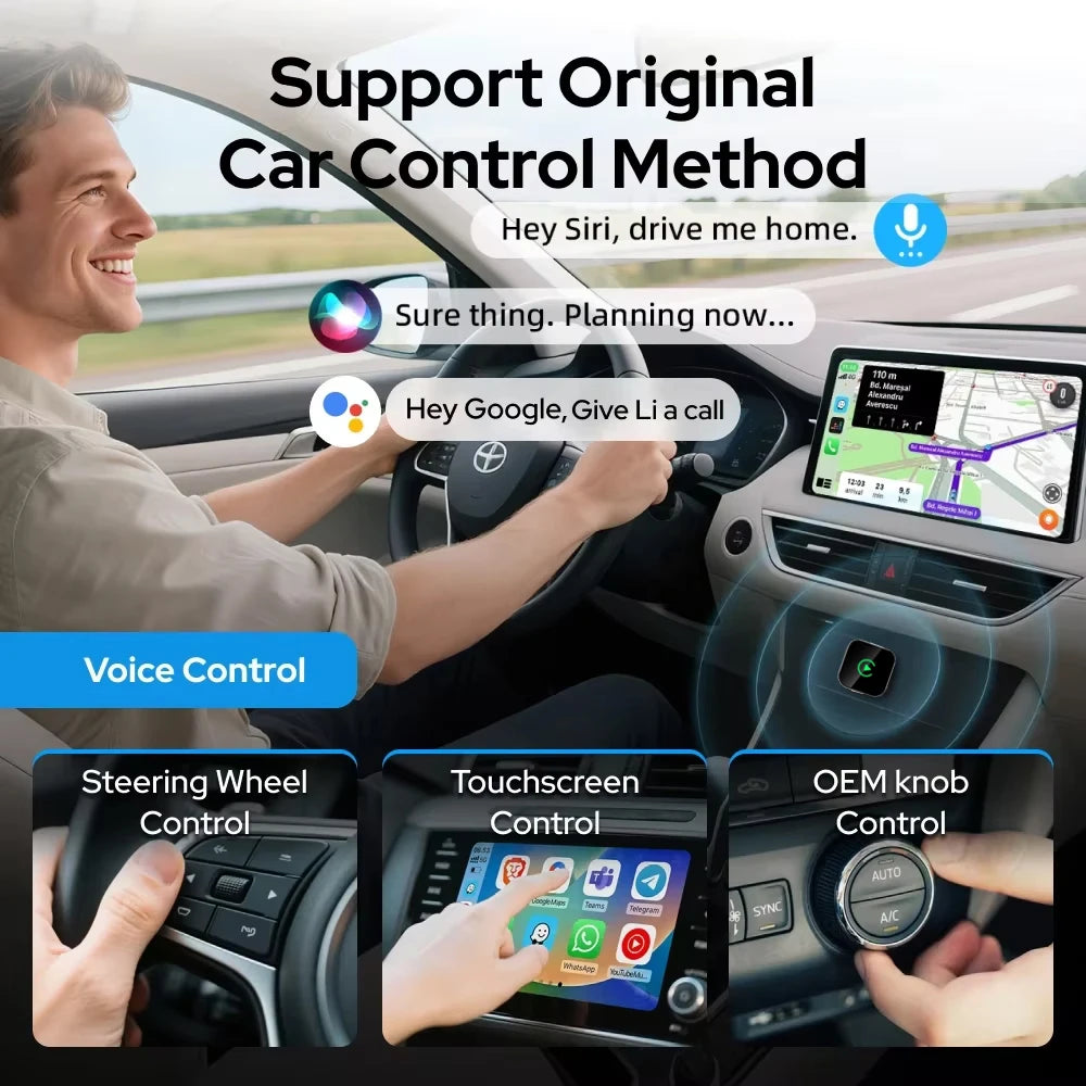 Skilldrive 2026 Mini 2 in 1 CarPlay Wireless Android Auto Adapter AI Smart Box Intelligent System USB for Wired CarPlay Car