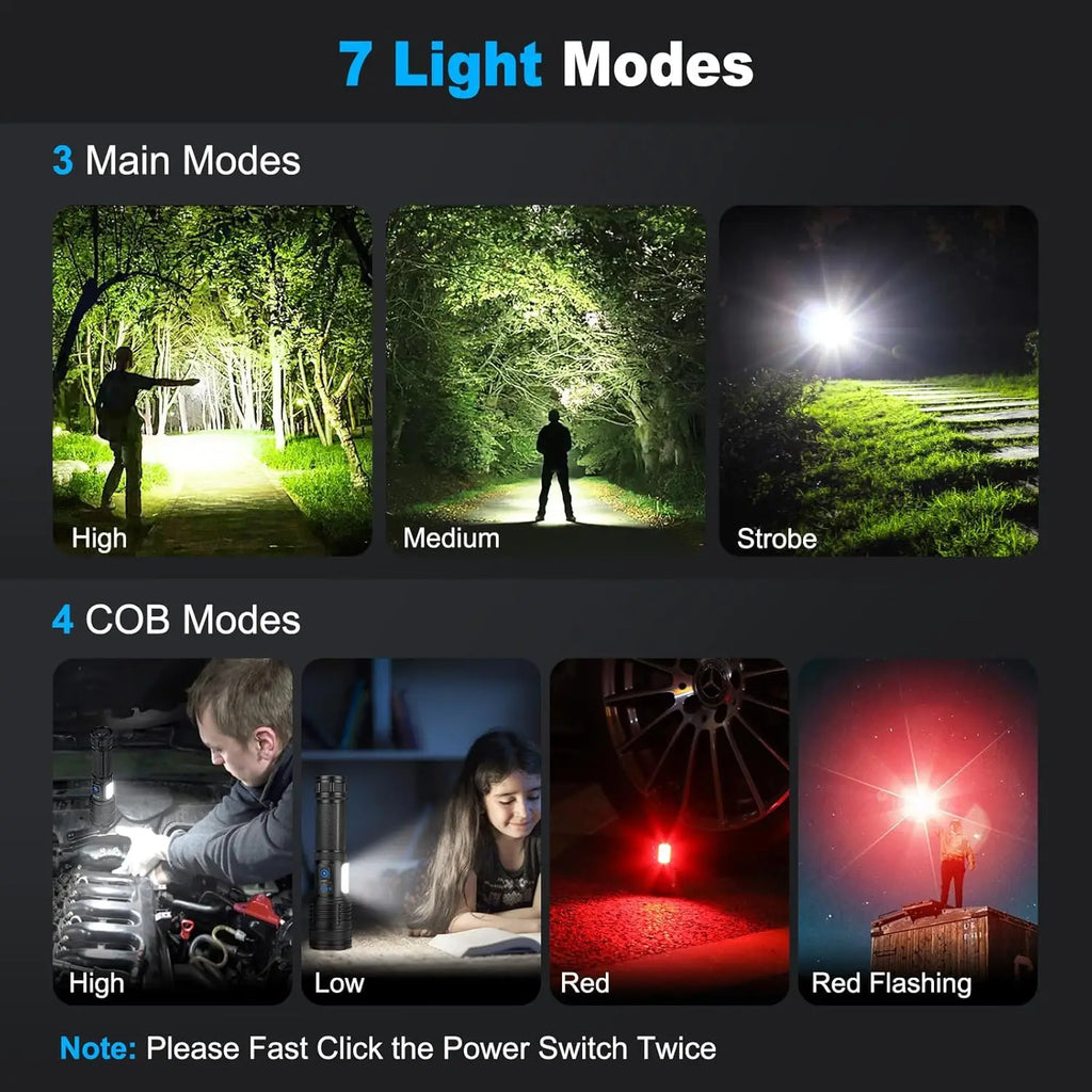 3 Pack Ultra Bright Rechargeable LED Flashlights, 90,000 Lumens, 7 Modes, IPX7 Waterproof for Camping and Home Use