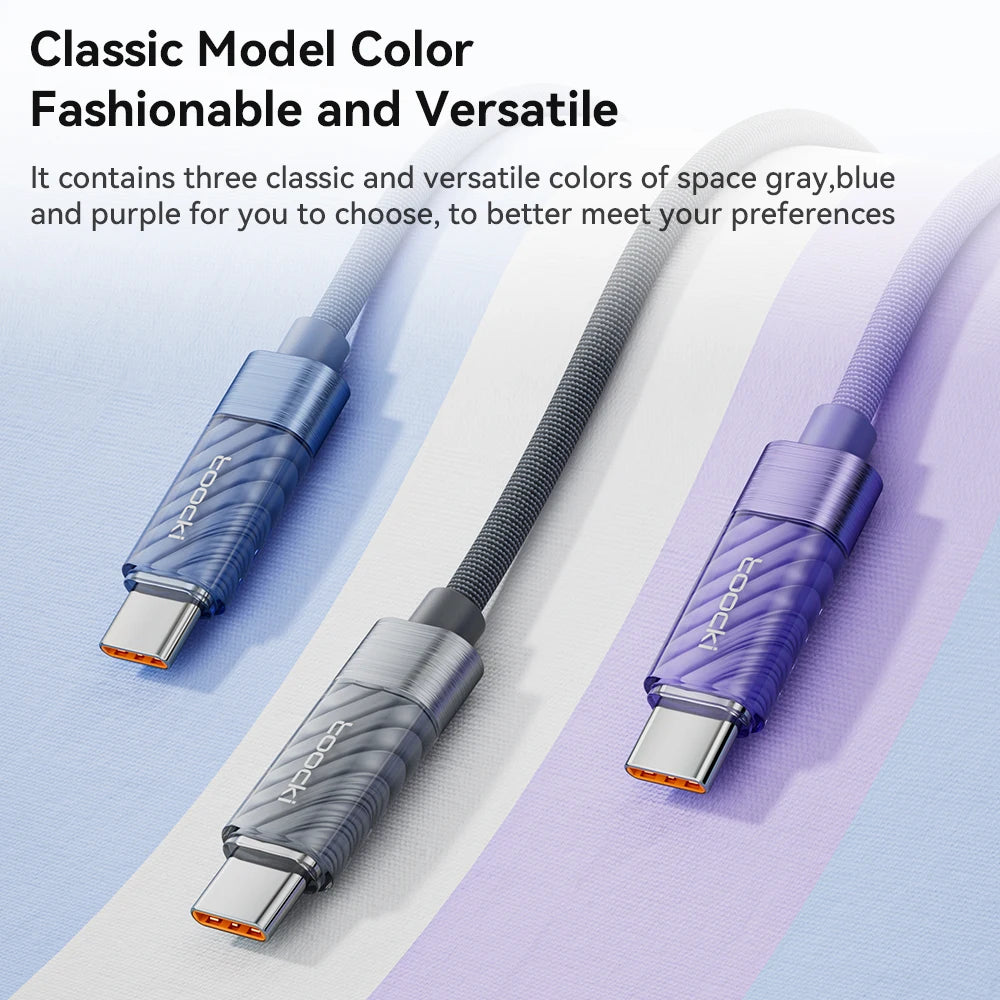 Toocki Type C to USB C Cable for Xiaomi POCO Transparent Digital Display PD100W/60W Fast Charging USB C Data Cable for Samsung