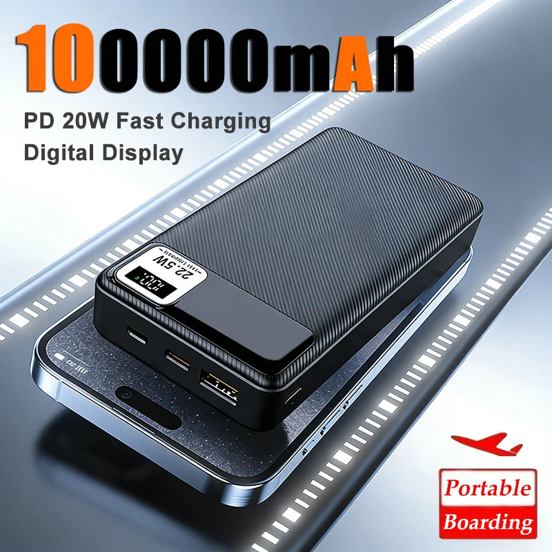 100000mAh Power Bank 22.5W Fast Charging Portable Charger External Battery High Capacity Powerbank For iPhone Huawei Oneplus