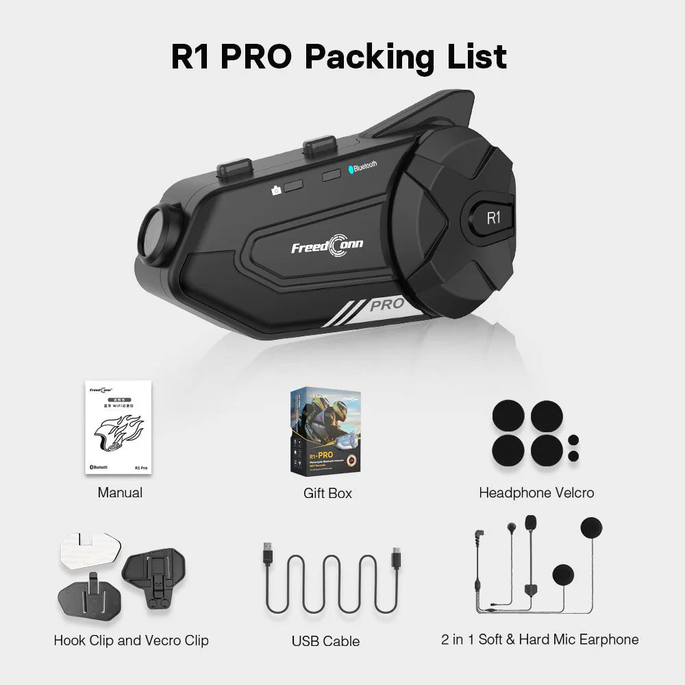 Freedconn Motorcycle Intercom Helmet Bluetooth Headset Dvr Group Headphone WiFi App Motorbike Dash Cam Interphone