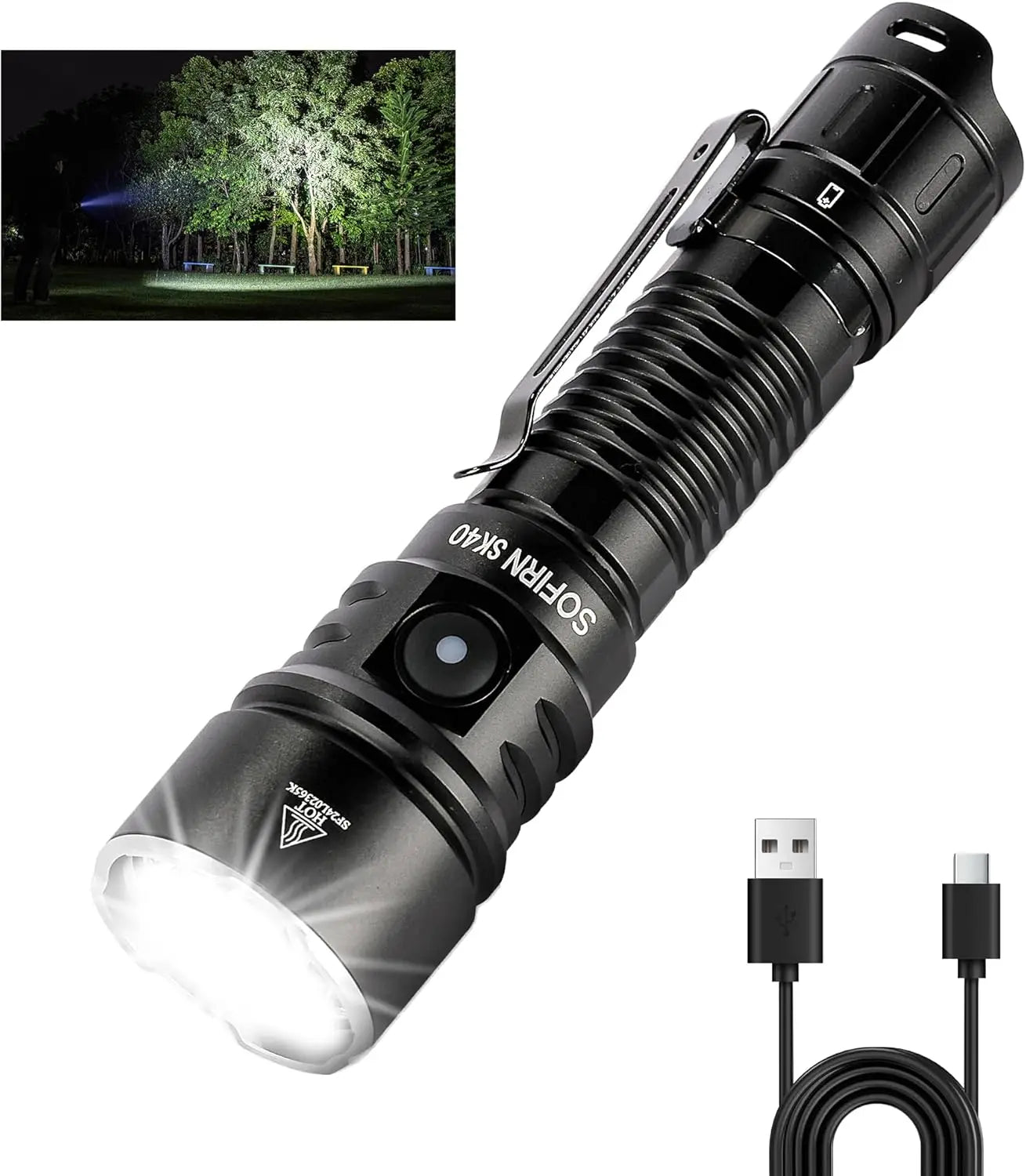3200 Lumens Tactical Flashlight, USB-C Rechargeable EDC, 580m Long Throw, Dual Switches for Outdoor Camping Hiking