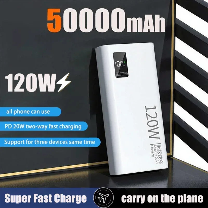 VIVO 500000mAh Power Bank For Xiaomi 120W Super Fast Charging Large Capacity Battery Charging Powerbank For IPhone