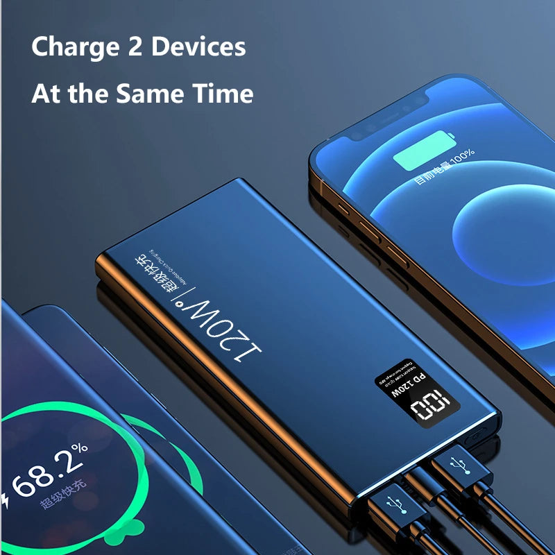 50000mAh Super Power Bank PD 120W Fast Charging Portable Powerbank for iPhone 16 15 Xiaomi Samsung Huawei External Battery Pack