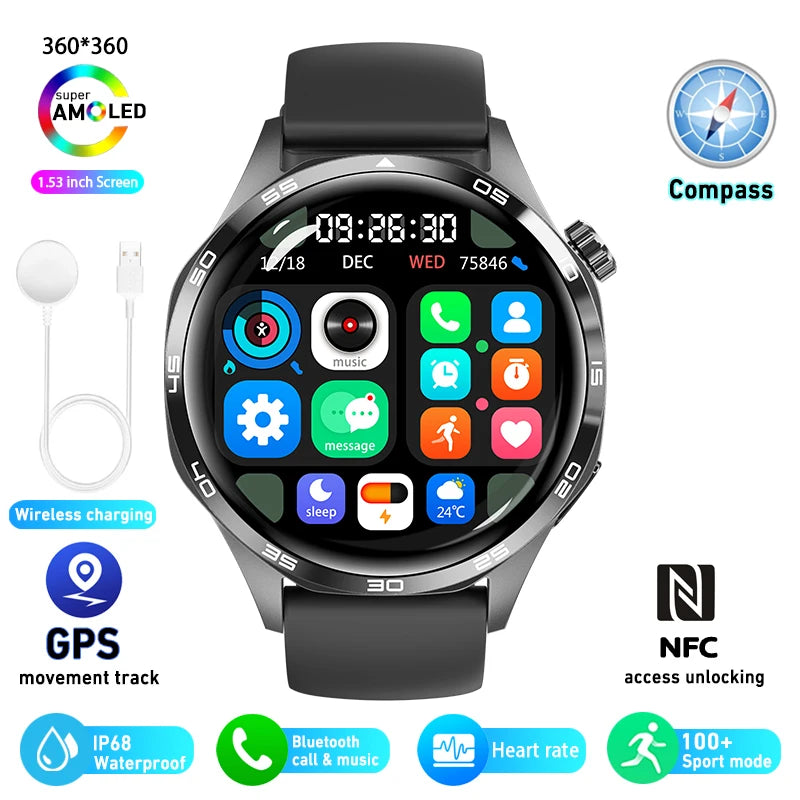 Watch 5 Pro Sports Smartwatch Men GPS Motion Trajectory NFC Control Compass 360*360 AMOLED HD Screen Bluetooth Call SmartWatches
