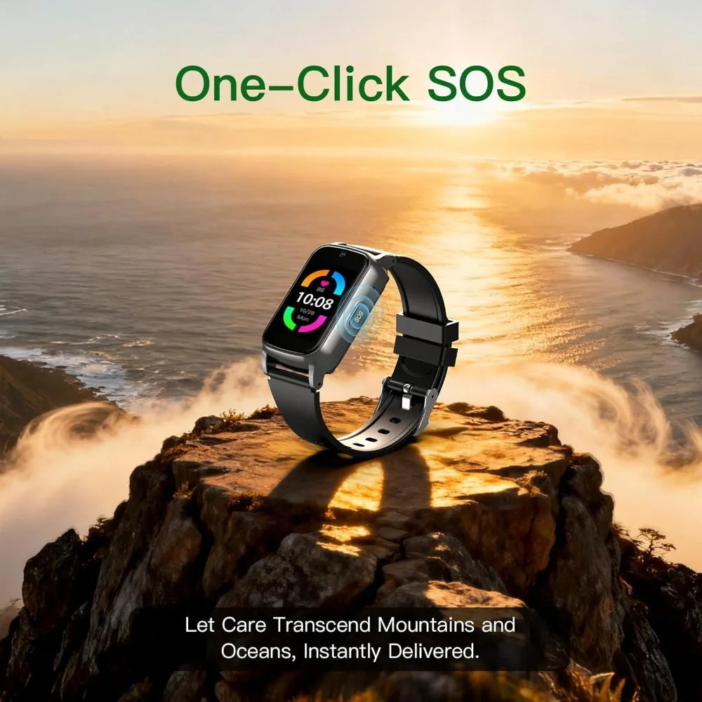 Fall Detection Smart Watch for Seniors with GPS, SOS & HD Video Call, 4G Safety Fitness Tracker for Dementia/Alzheimer's, Black
