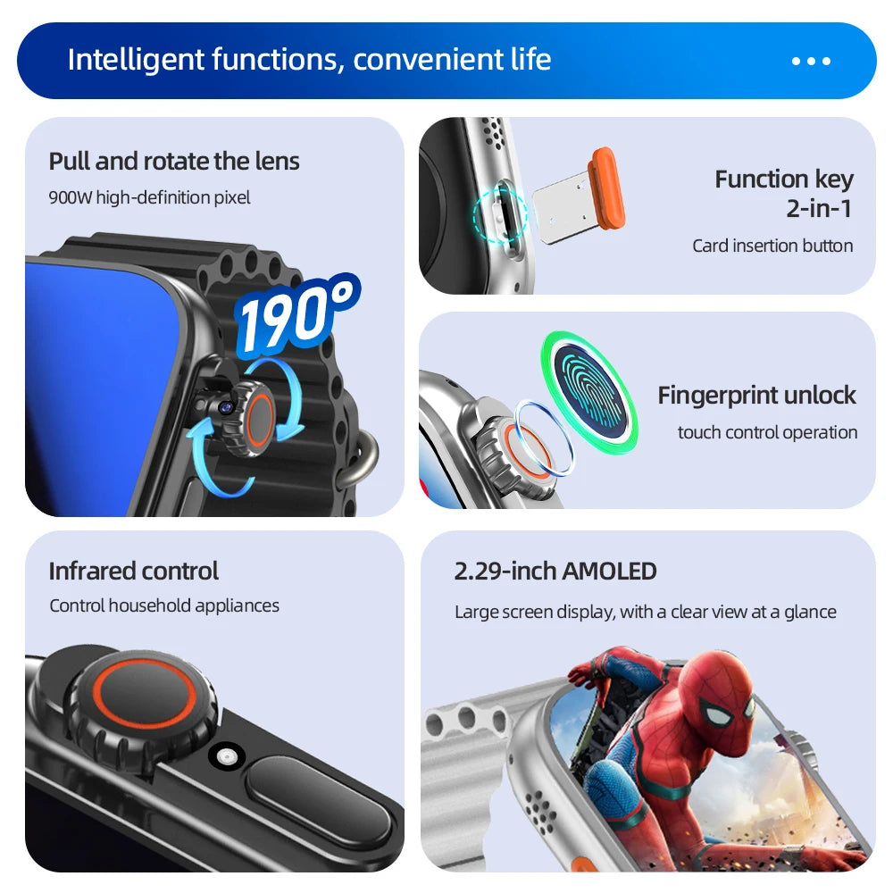 DW200 Smartwatch Men WIFI Touch ID NFC Infrared Smartwatch With Rotary Camera Fingerprint Unlock Touch Sim Card Slot Video Call