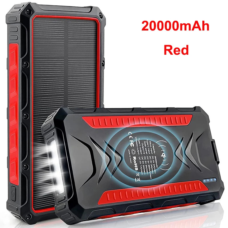 36000mAh Solar Power Bank Fast Wireless Charger Powerbank for iPhone 16 15 Samsung S24 Huawei Xiaomi 3A Fast Charging Powerbank
