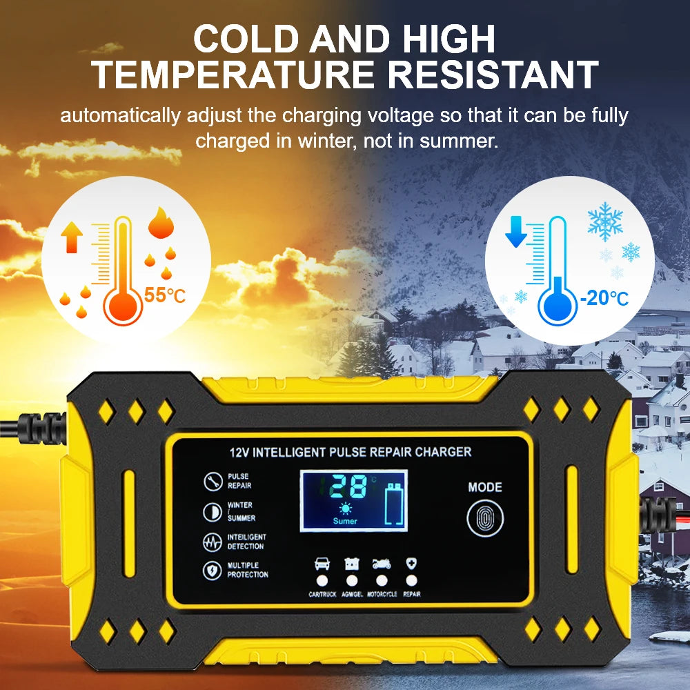 12V 6A 3 Stages Lead Acid AGM GEL Battery-chargers Motorcycle Battery Charger Car Accessories Intelligent Fast Charging