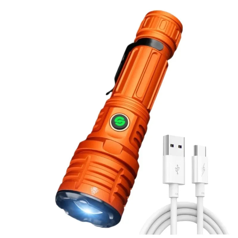 Strong Light LED Flashlight Zoomable TYPE-C Rechargeable Outdoor High Power Lighting Camping Lantern Aluminum Alloy Torch