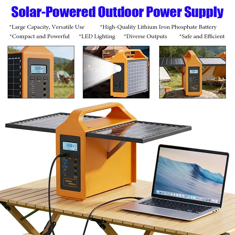 150W Portable Solar Power Station with LED Light & Solar Panel 220V 110V Power Supply Solar Generator Outdoor Backup Power