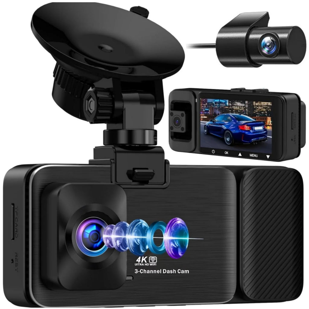 LanYuXuan High-Definition 3-Inch IPS Private Mold Dashcam for Cars 2.5K + 1080P + 1080P 5G WiFi GPS 3-Lens Mobile Phone Connecti