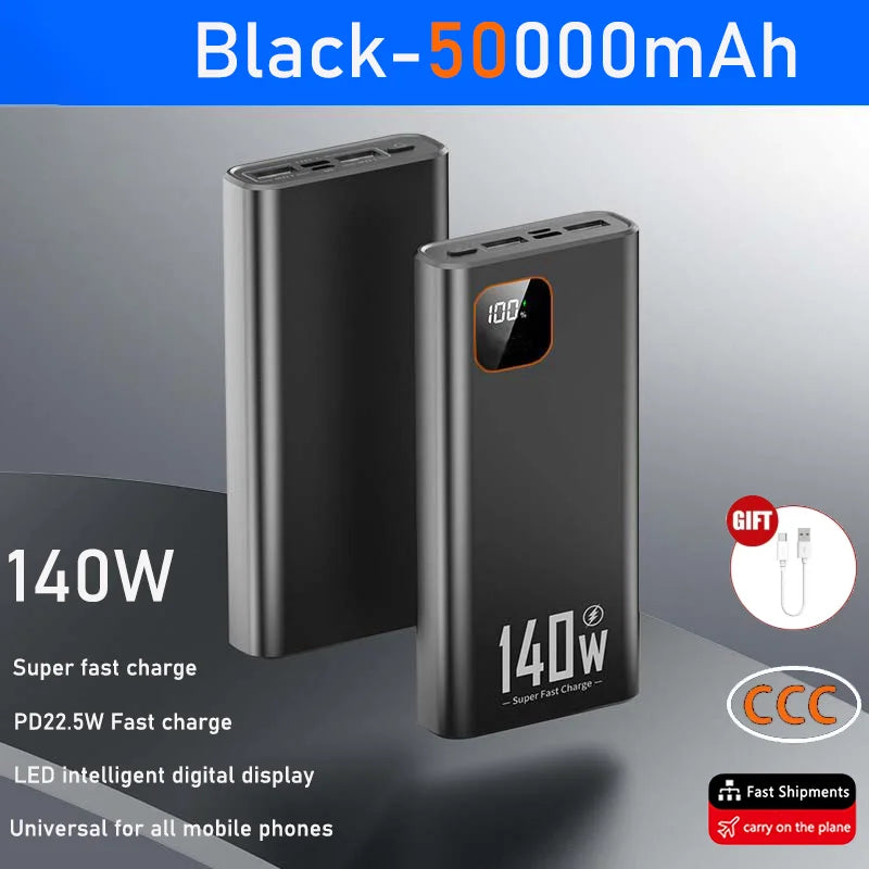 500000mAh Power Bank 140W Super Fast Charging Powerbank Portable External Battery Charger for iPhone Huawei Samsung Xiaomi