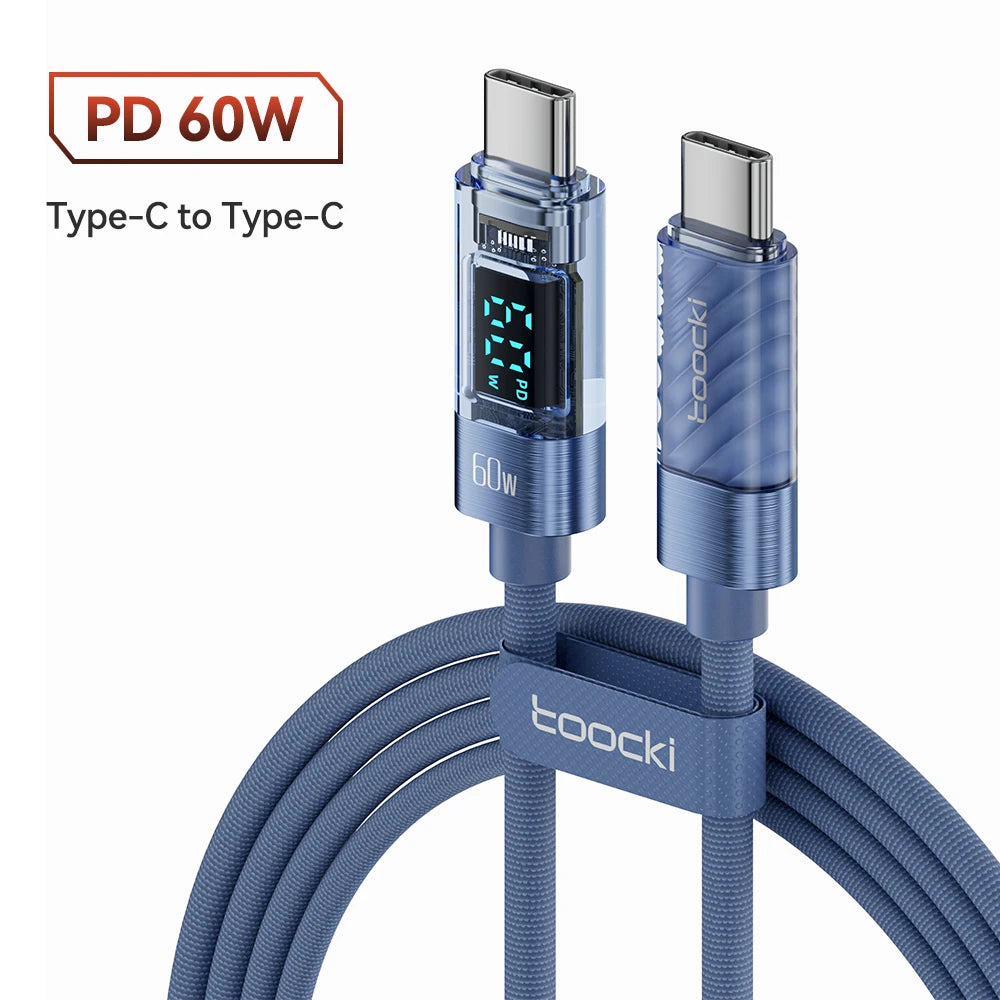 Toocki Type C to USB C Cable for Xiaomi POCO Transparent Digital Display PD100W/60W Fast Charging USB C Data Cable for Samsung
