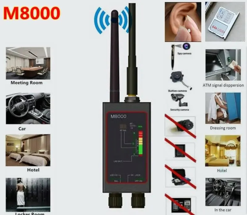 RF Bug Detector M8000 & Camera Finder X GPS Tracker Finder Camera Scanner Detectors Anti Spy Lens CDMA GSM Device Finder