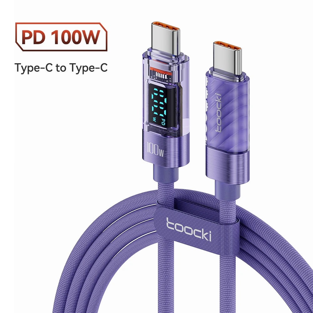 Toocki Type C to USB C Cable for Xiaomi POCO Transparent Digital Display PD100W/60W Fast Charging USB C Data Cable for Samsung
