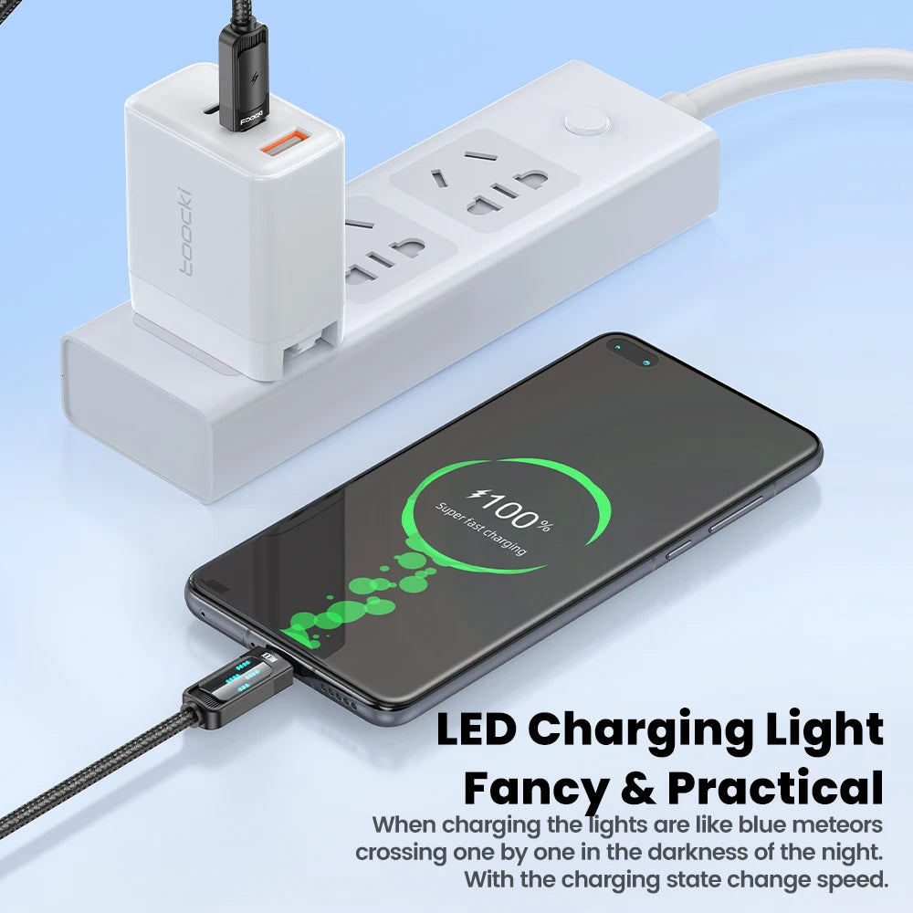 Toocki PD 100W USB C to Type C/Lighting LED Charging Light Fast Charge Cable For Iphone 16 15 Samsung Poco Huawei Xiaomi Tablet