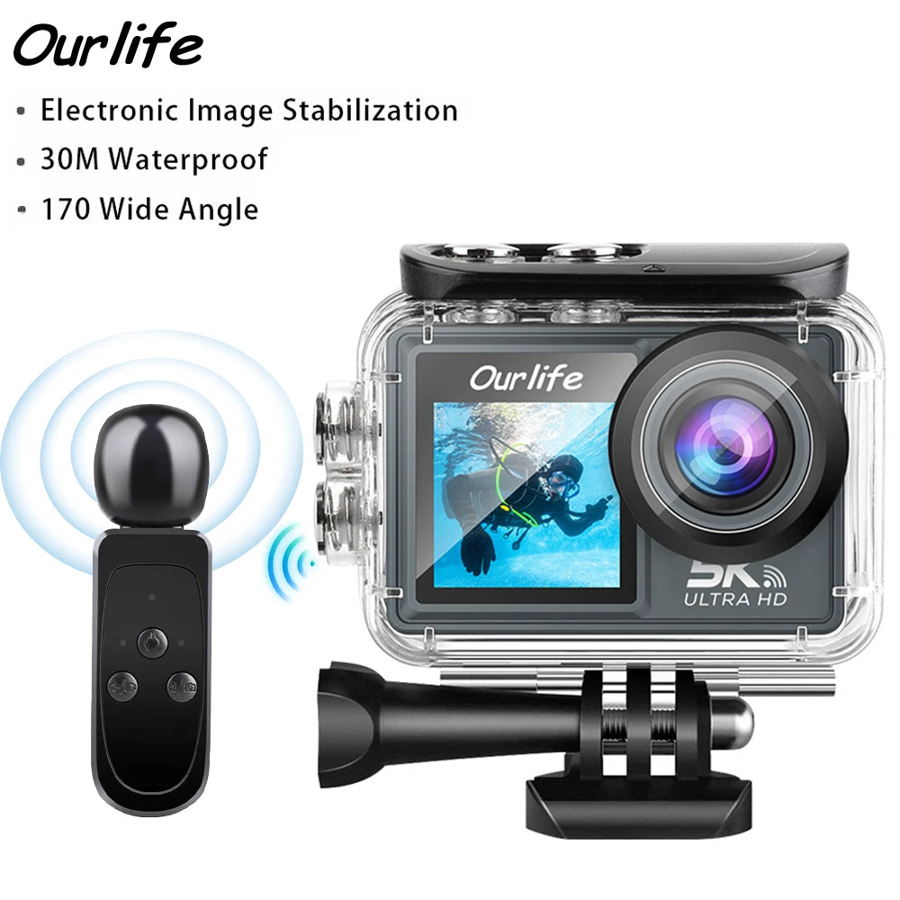 Ourlife MTR40 Pro 5K Action Camera 4K60FPS 2.0" Touch Screen 170° 30M Waterproof 5X Zoom WiFi Professional Helmet Sports Camera