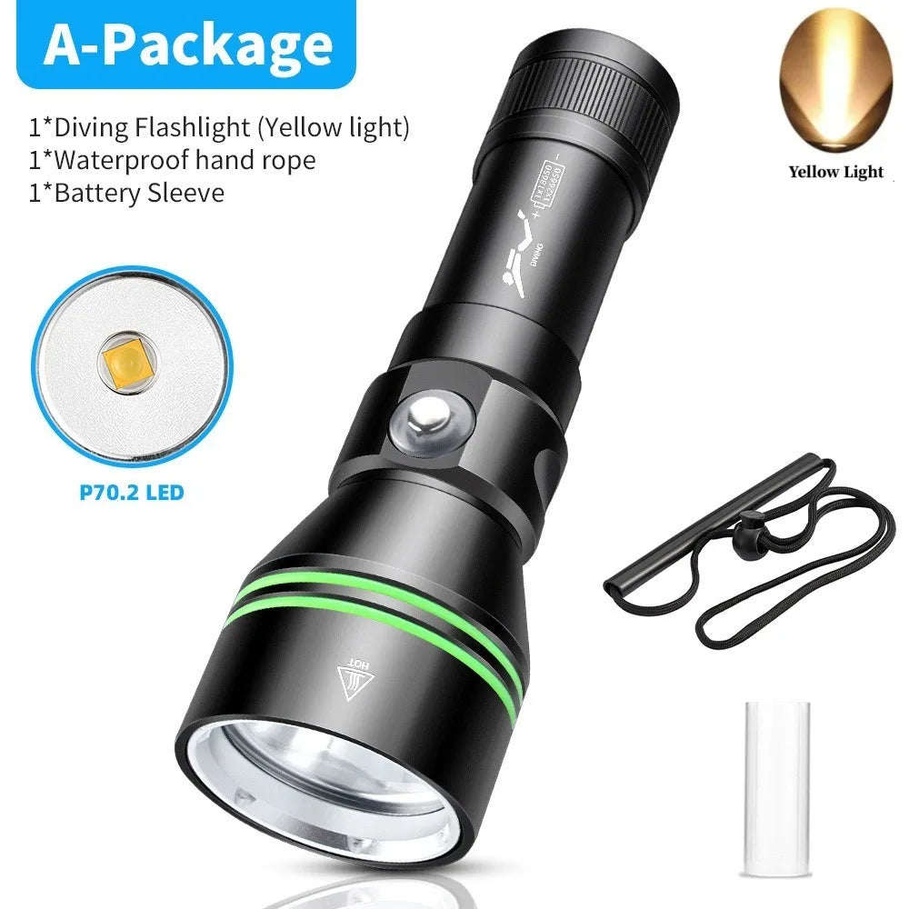 Super Bright XHP70 LED Scuba Diving Flashlight Underwater Dive Torch IPX8 Waterproof Night Diving Emergency Lantern