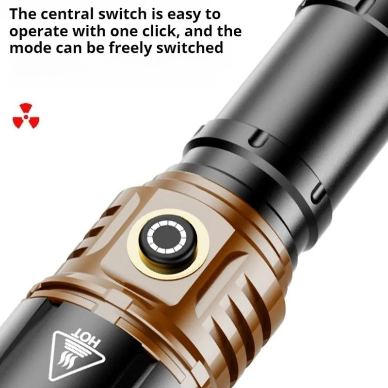 Strong Light High Power LED Flashlight Type-C Charging Waterproof Aluminum Alloy Torch Outdoor Camping Lantern Patrol
